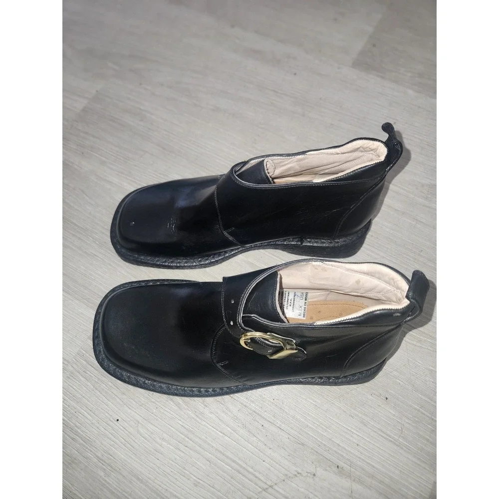 Soft Spots Supremes Vintage Black Leather‎ Monk Strap Square Toe Ankle Boots